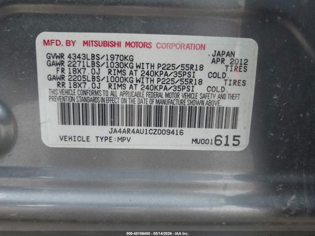 Aukcja sprzedaży 2012 Mitsubishi Outlander Sport Se, vin: JA4AR4AU1CZ009416, numer aukcji: 45106488