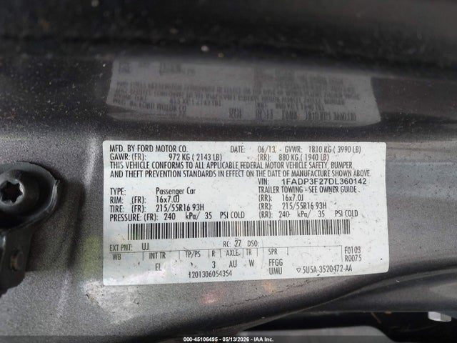 Продажа на аукционе авто 2013 Ford Focus Se, vin: 1FADP3F27DL360142, номер лота: 45106495