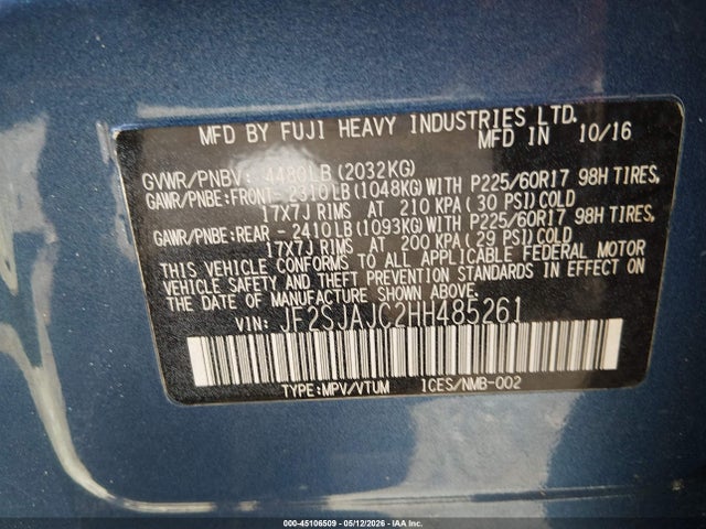 Subaru Forester 2.5i Limited 2017 JF2SJAJC2HH485261 Image 9