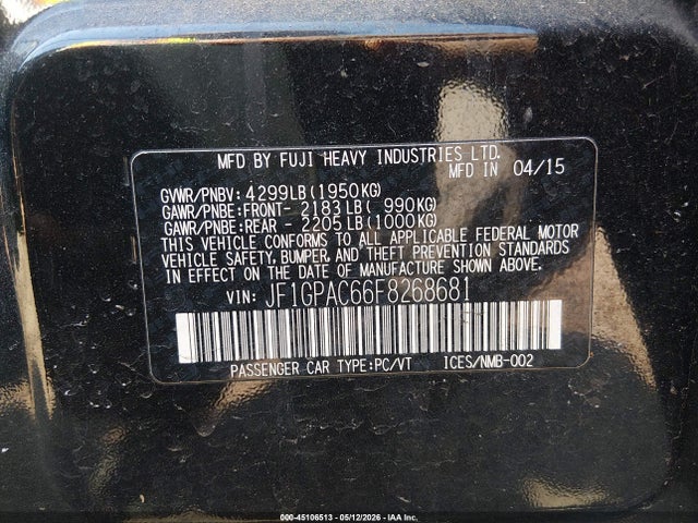 2015 Subaru Impreza 2.0i Premium მანქანა იყიდება აუქციონზე, vin: JF1GPAC66F8268681, აუქციონის ნომერი: 45106513