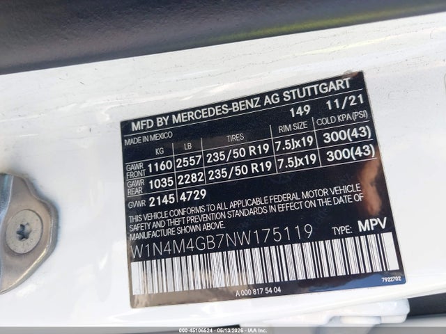 W1N4M4GB7NW175119 Mercedes-Benz GLB 250