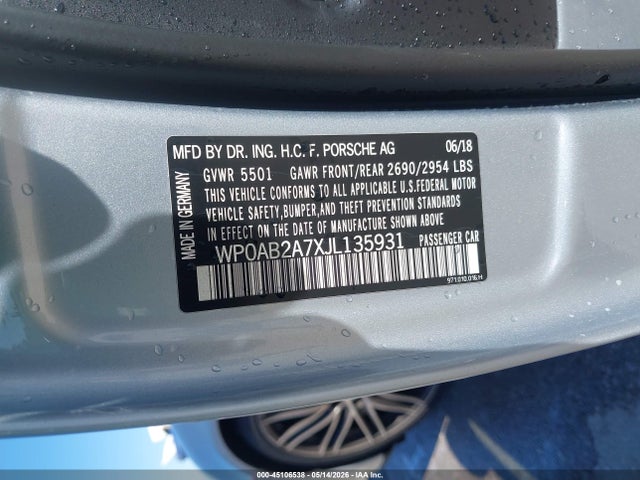 Aukcja sprzedaży 2018 Porsche Panamera 4s, vin: WP0AB2A7XJL135931, numer aukcji: 45106538
