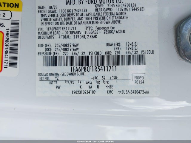 Aukcja sprzedaży 2024 Ford Mustang Gt Premium Fastback, vin: 1FA6P8CF1R5411711, numer aukcji: 45106584