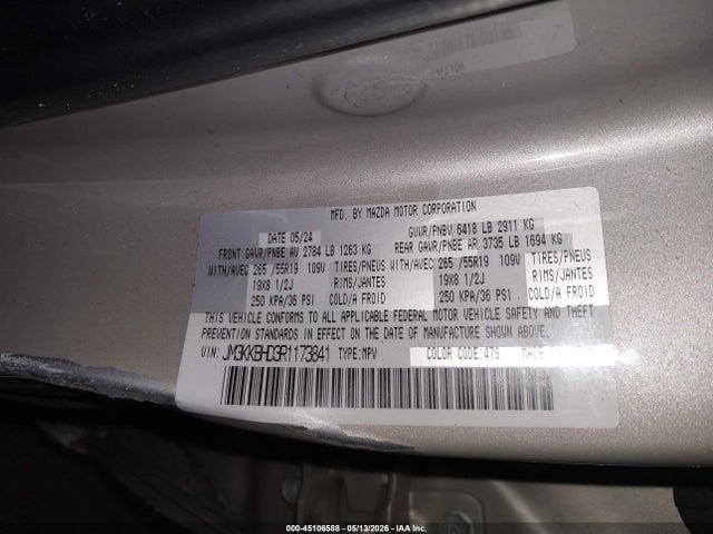 45106588 :رقم المزاد ، JM3KKBHD3R1173841 vin ، 2024 Mazda Cx-90 3.3 Turbo Preferred مزاد بيع