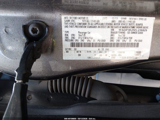45106600 :رقم المزاد ، 1FADP3K25EL236829 vin ، 2014 Ford Focus Se مزاد بيع
