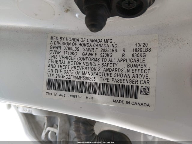Aukcja sprzedaży 2021 Honda Civic Sport, vin: 2HGFC2F85MH500295, numer aukcji: 45106616