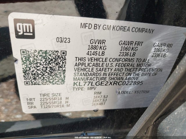 45106639 :رقم المزاد ، KL77LGE2XRC022895 vin ، 2024 Chevrolet Trax Fwd 1rs مزاد بيع
