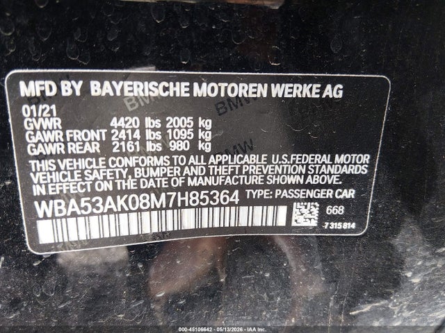 Aukcja sprzedaży 2021 Bmw 228i Gran Coupe Sdrive, vin: WBA53AK08M7H85364, numer aukcji: 45106642