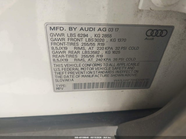 WA1LHAF70HD048791 Audi Q7 2.0t Premium