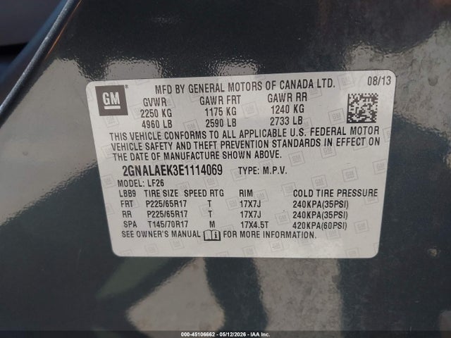 Продаж на аукціоні авто 2014 Chevrolet Equinox Ls, vin: 2GNALAEK3E1114069, номер лоту: 45106662