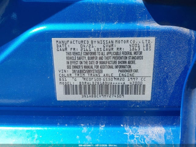 45106671 :رقم المزاد ، 3N1AB8CV9MY274509 vin ، 2021 Nissan Sentra Sv Xtronic Cvt مزاد بيع