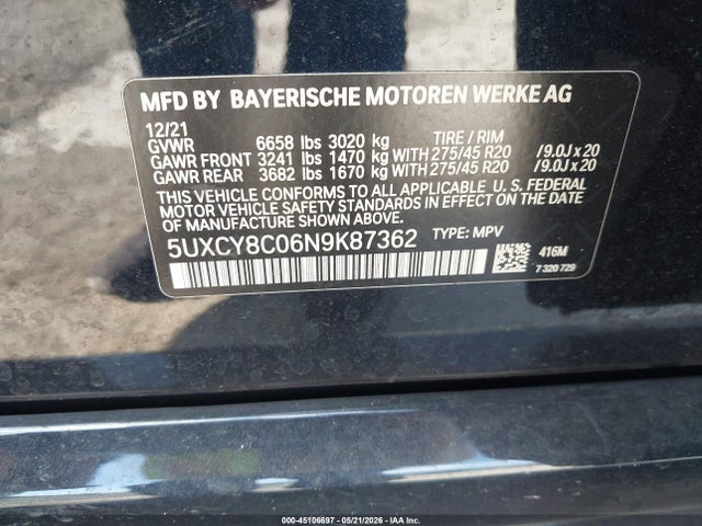 Aukcja sprzedaży 2022 Bmw X6 M50i, vin: 5UXCY8C06N9K87362, numer aukcji: 45106697