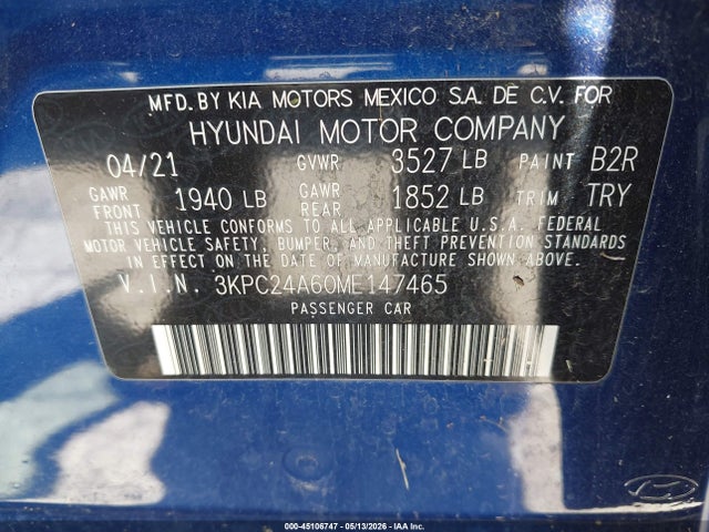 Hyundai ACCENT SE 2021 3KPC24A60ME147465 Image 9