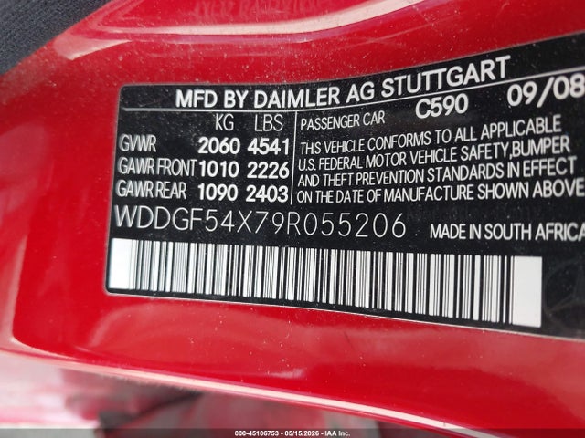 45106753 :رقم المزاد ، WDDGF54X79R055206 vin ، 2009 Mercedes-benz C 300 Luxury/sport مزاد بيع