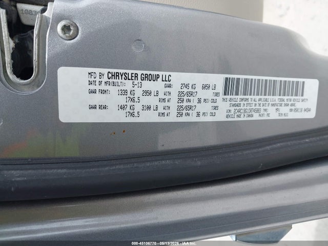 2013 Chrysler Town & Country Touring მანქანა იყიდება აუქციონზე, vin: 2C4RC1BG1DR745883, აუქციონის ნომერი: 45106770