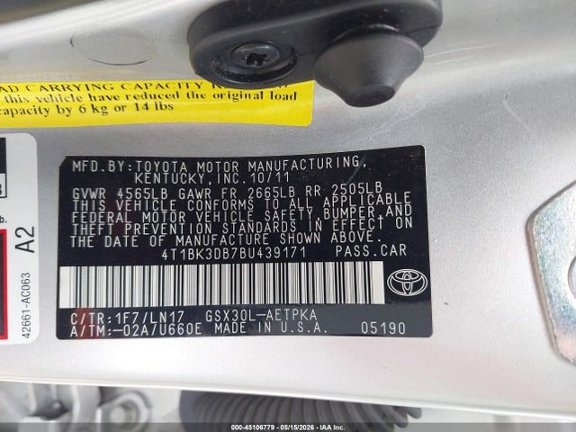 Aukcja sprzedaży 2011 Toyota Avalon Limited, vin: 4T1BK3DB7BU439171, numer aukcji: 45106779