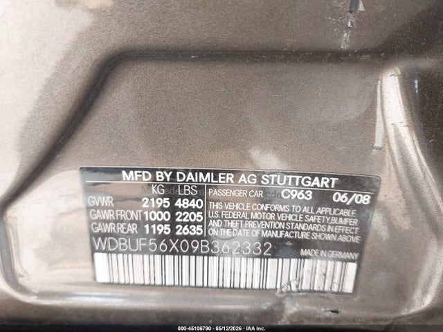 Aukcja sprzedaży 2009 Mercedes-benz E 350, vin: WDBUF56X09B362332, numer aukcji: 45106790