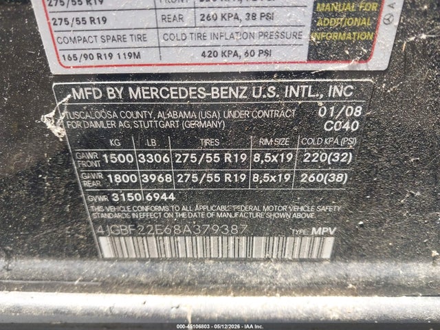 Продаж на аукціоні авто 2008 Mercedes-benz Gl 320 Cdi 4matic, vin: 4JGBF22E68A379387, номер лоту: 45106803