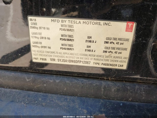 Auction sale of the 2013 Tesla Model S, vin: 5YJSA1DN6DFP12067, lot number: 45106813