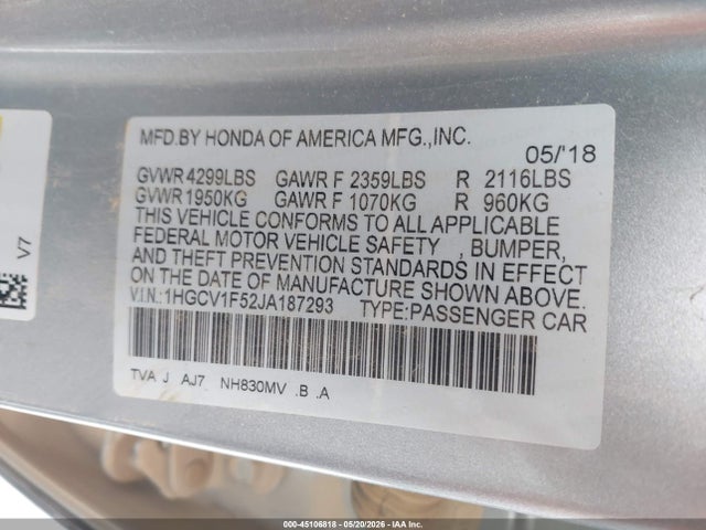 Honda Accord Ex-l 2018 1HGCV1F52JA187293 Image 9