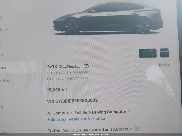 Продаж на аукціоні авто 2024 Tesla Model 3 Long Range Dual Motor All-wheel Drive, vin: 5YJ3E1EB6RF806602, номер лоту: 45106855