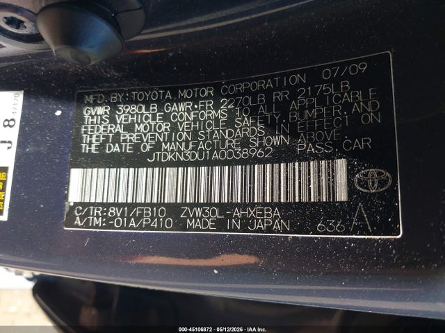 Auction sale of the 2010 Toyota Prius Iii, vin: JTDKN3DU1A0038962, lot number: 45106872