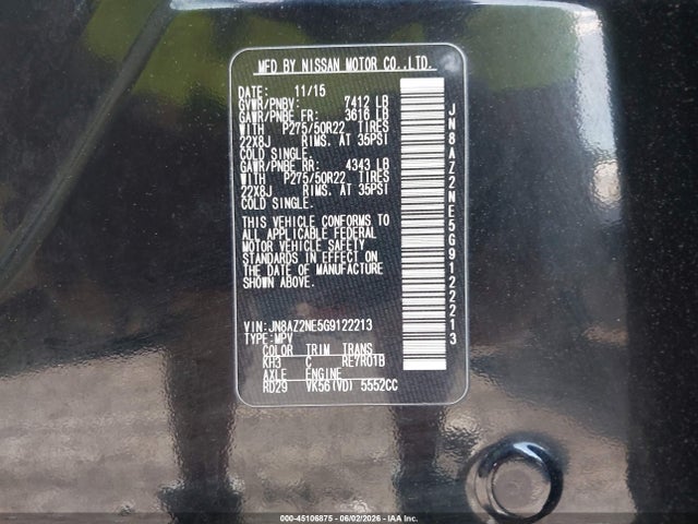 Продажа на аукционе авто 2016 Infiniti Qx80 Limited, vin: JN8AZ2NE5G9122213, номер лота: 45106875