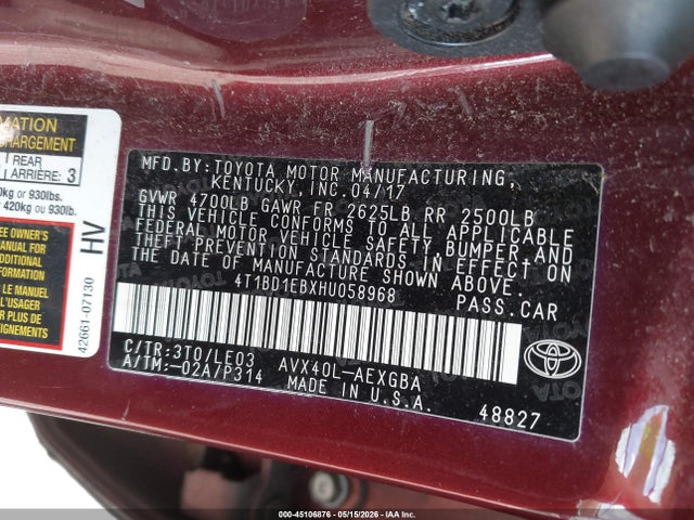 Продаж на аукціоні авто 2017 Toyota Avalon Hybrid Xle Premium, vin: 4T1BD1EBXHU058968, номер лоту: 45106876