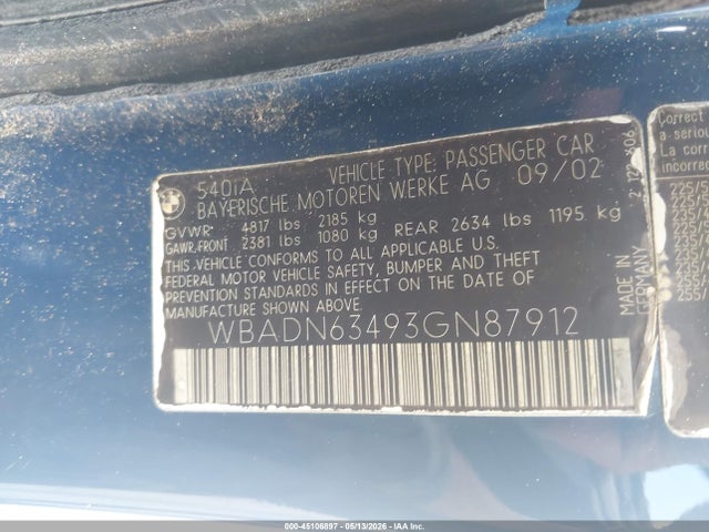 Продаж на аукціоні авто 2003 Bmw 540ia, vin: WBADN63493GN87912, номер лоту: 45106897
