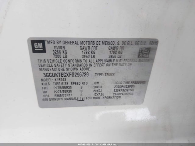 3GCUKTECXFG296729 Chevrolet Silverado 1500 High Country