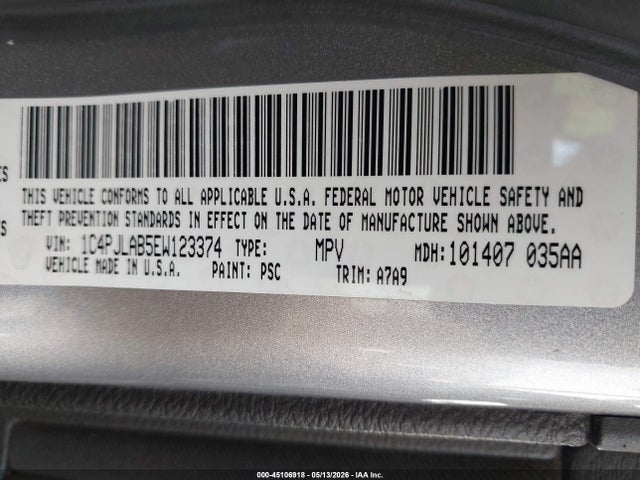 Продажа на аукционе авто 2014 Jeep Cherokee Sport, vin: 1C4PJLAB5EW123374, номер лота: 45106918