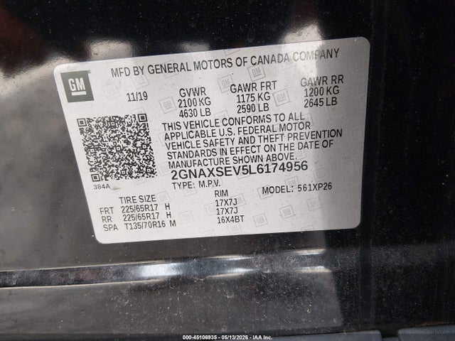Chevrolet Equinox Awd Ls 2020 2GNAXSEV5L6174956 Image 9