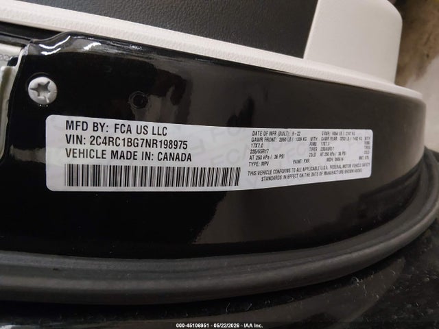 Продаж на аукціоні авто 2022 Chrysler Pacifica Touring L, vin: 2C4RC1BG7NR198975, номер лоту: 45106951