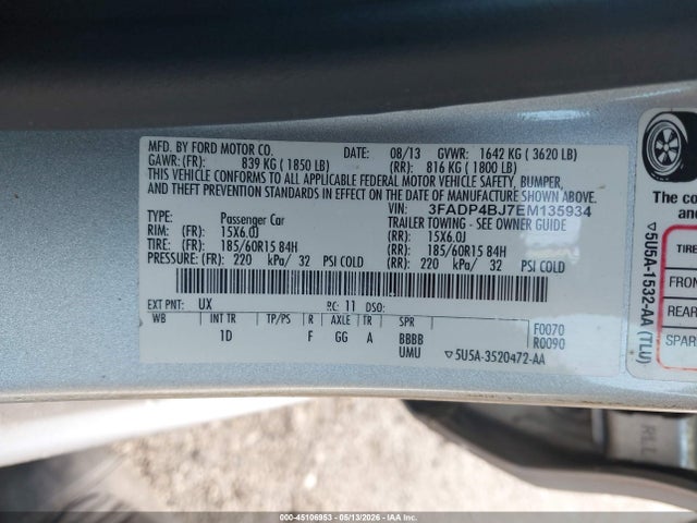Aukcja sprzedaży 2014 Ford Fiesta Se, vin: 3FADP4BJ7EM135934, numer aukcji: 45106953