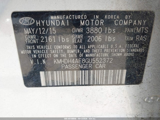 Продажа на аукционе авто 2016 Hyundai Elantra Limited, vin: KMHDH4AE8GU552372, номер лота: 45106959