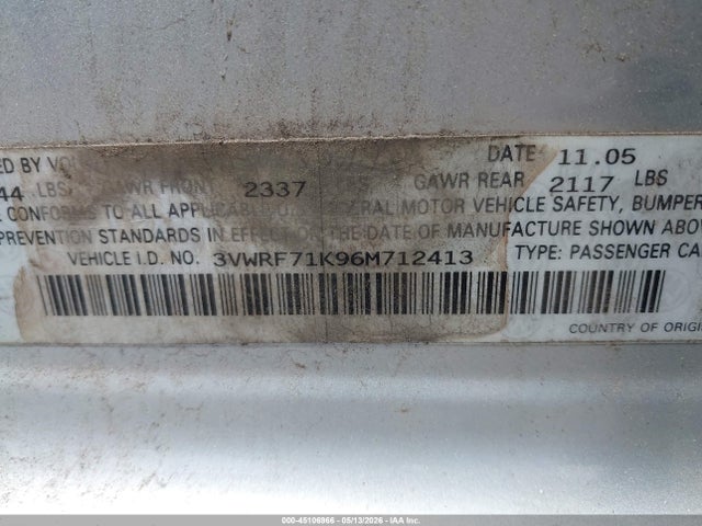 Продаж на аукціоні авто 2006 Volkswagen Jetta 2.5, vin: 3VWRF71K96M712413, номер лоту: 45106966