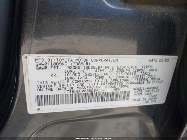 Aukcja sprzedaży 2003 Toyota Rav4, vin: JTEHH20V636094157, numer aukcji: 45106992