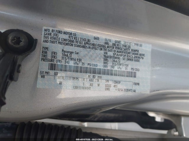 Aukcja sprzedaży 2012 Ford Focus Se, vin: 1FAHP3F23CL285679, numer aukcji: 45107038