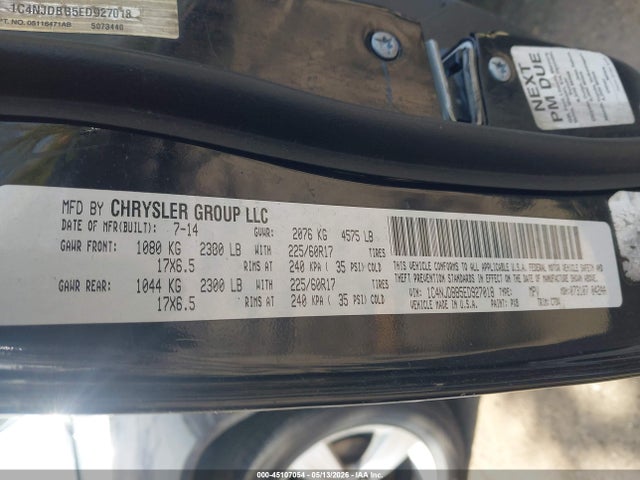Aukcja sprzedaży 2014 Jeep Compass Sport, vin: 1C4NJDBB5ED927018, numer aukcji: 45107054