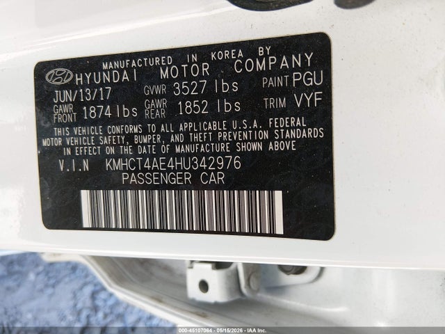 45107064 :رقم المزاد ، KMHCT4AE4HU342976 vin ، 2017 Hyundai Accent Se مزاد بيع