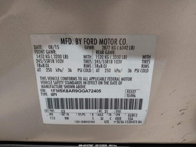 Aukcja sprzedaży 2016 Ford Utility Police Interceptor, vin: 1FM5K8AR9GGA72405, numer aukcji: 45107067