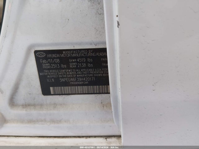 45107081 :رقم المزاد ، 5NPEU46F39H420171 vin ، 2009 Hyundai Sonata Limited V6 مزاد بيع