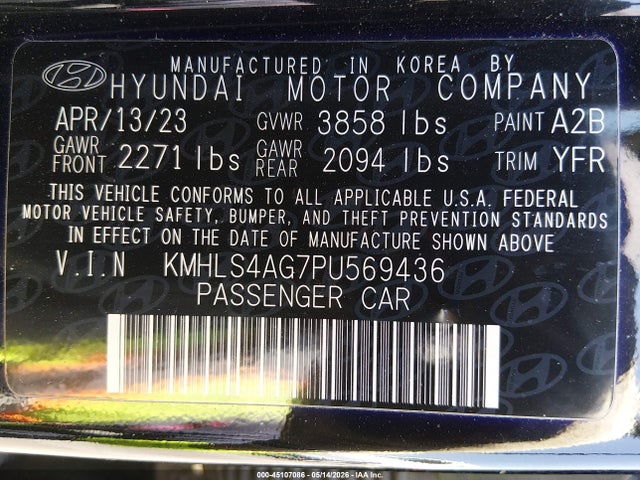 Aukcja sprzedaży 2023 Hyundai Elantra Sel, vin: KMHLS4AG7PU569436, numer aukcji: 45107086