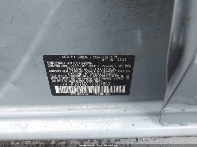 45107095 :رقم المزاد ، JF2GTADC7JH314880 vin ، 2018 Subaru Crosstrek 2.0i Premium مزاد بيع