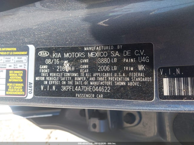 Aukcja sprzedaży 2017 Kia Forte S, vin: 3KPFL4A70HE044622, numer aukcji: 45107118