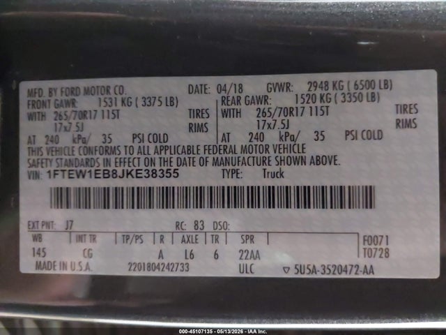 Ford F-150 Xl 2018 1FTEW1EB8JKE38355 Image 9