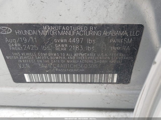 Aukcja sprzedaży 2012 Hyundai Sonata Se 2.0t, vin: 5NPEC4AB1CH360308, numer aukcji: 45107149