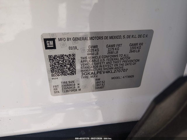 45107170 :رقم المزاد ، 3GKALPEV4KL270707 vin ، 2019 Gmc Terrain Slt مزاد بيع