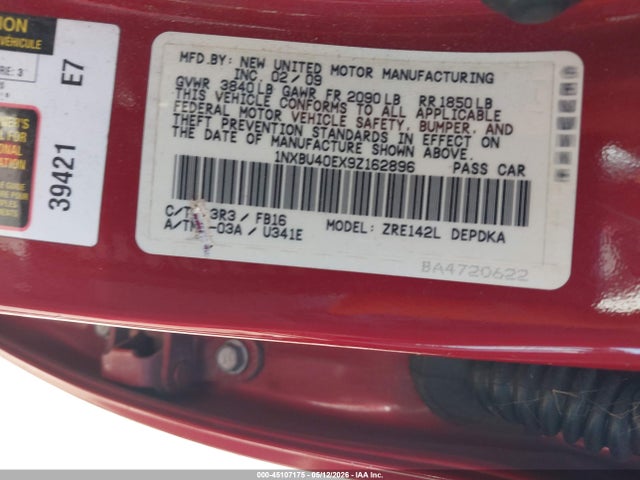 Aukcja sprzedaży 2009 Toyota Corolla Le, vin: 1NXBU40EX9Z162896, numer aukcji: 45107175