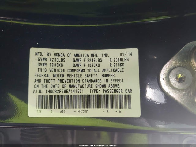Продажа на аукционе авто 2014 Honda Accord Lx, vin: 1HGCR2F38EA141501, номер лота: 45107177